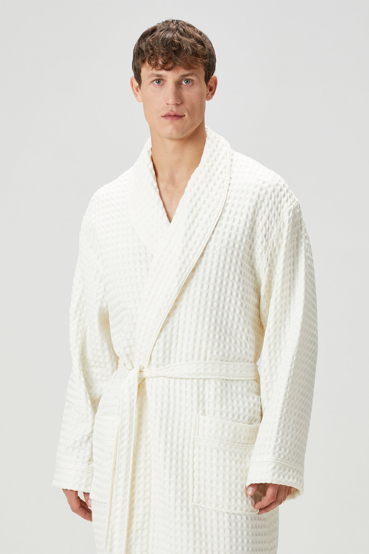 Aura Waffle Erkek Bornoz Ekru