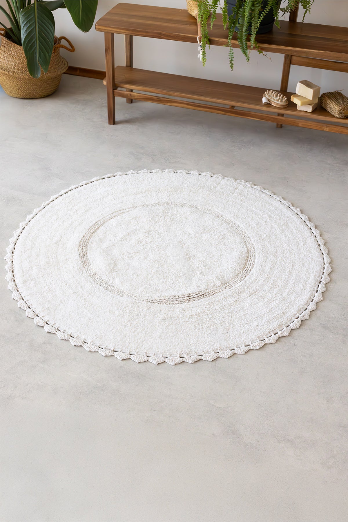 Cathy Round Bath Mat 100% Cotton 100x100 Ecru