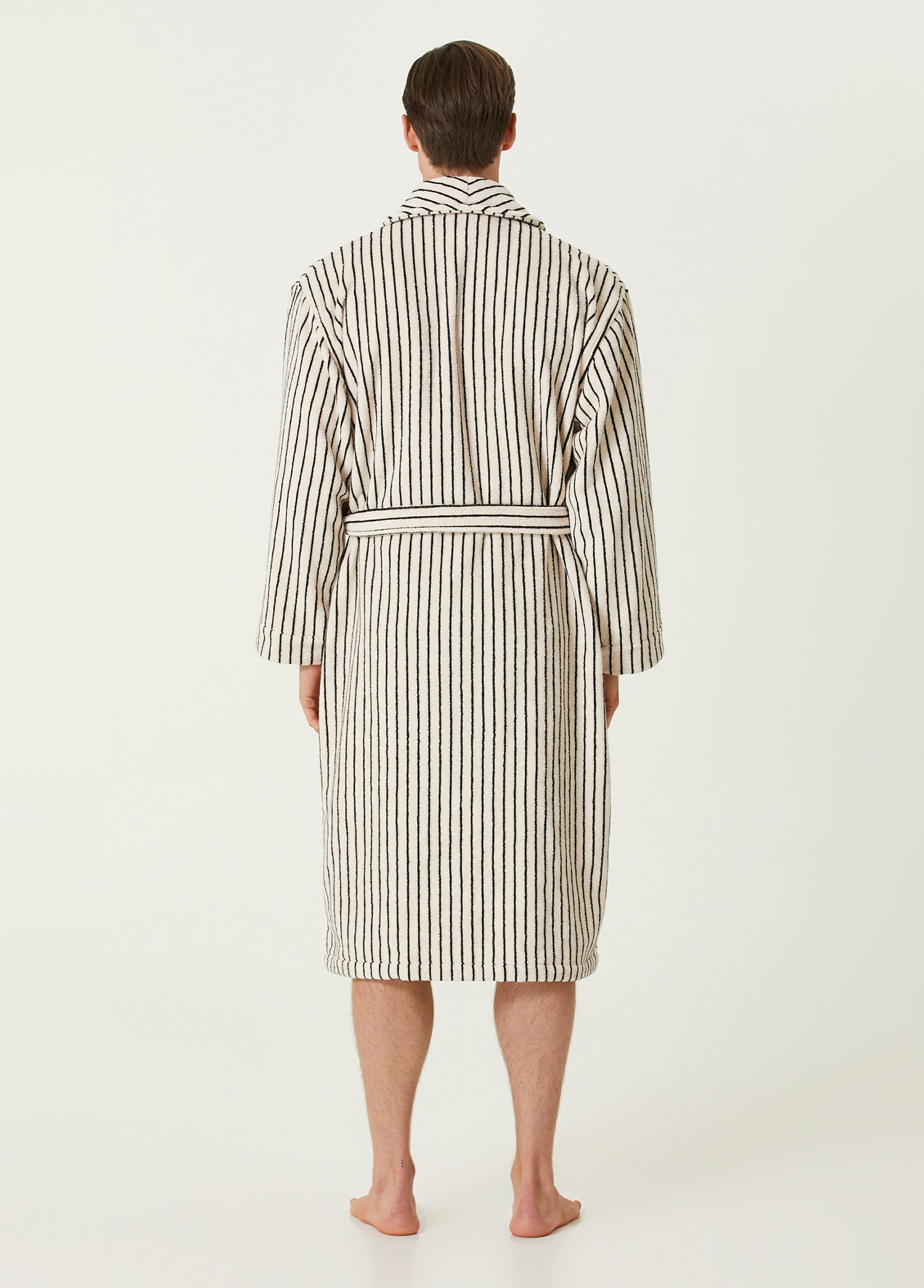 In Lines Yarn Dyed Men's Bathrobe Ecru