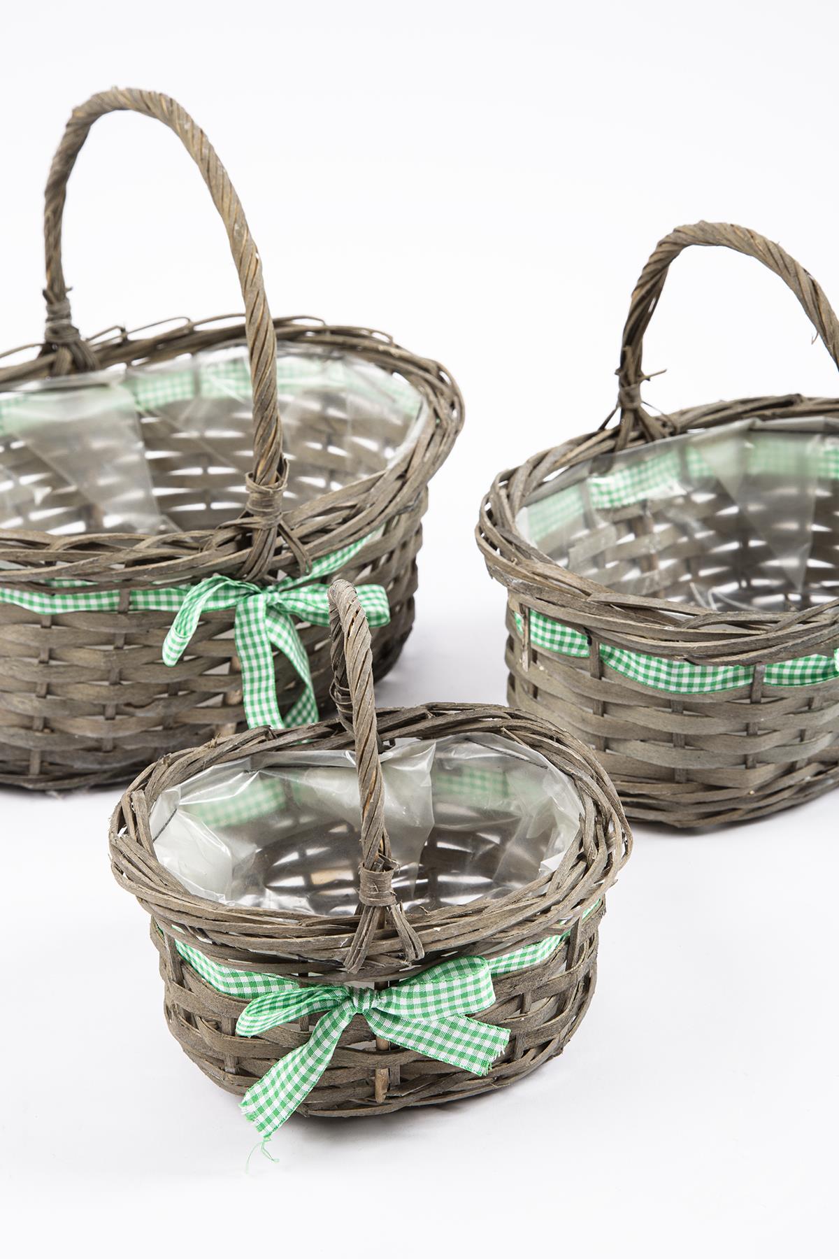 3-Piece Wicker Basket Gray