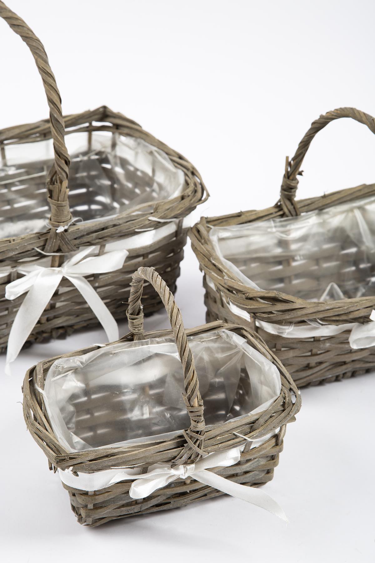 3-Piece Wicker Basket Gray