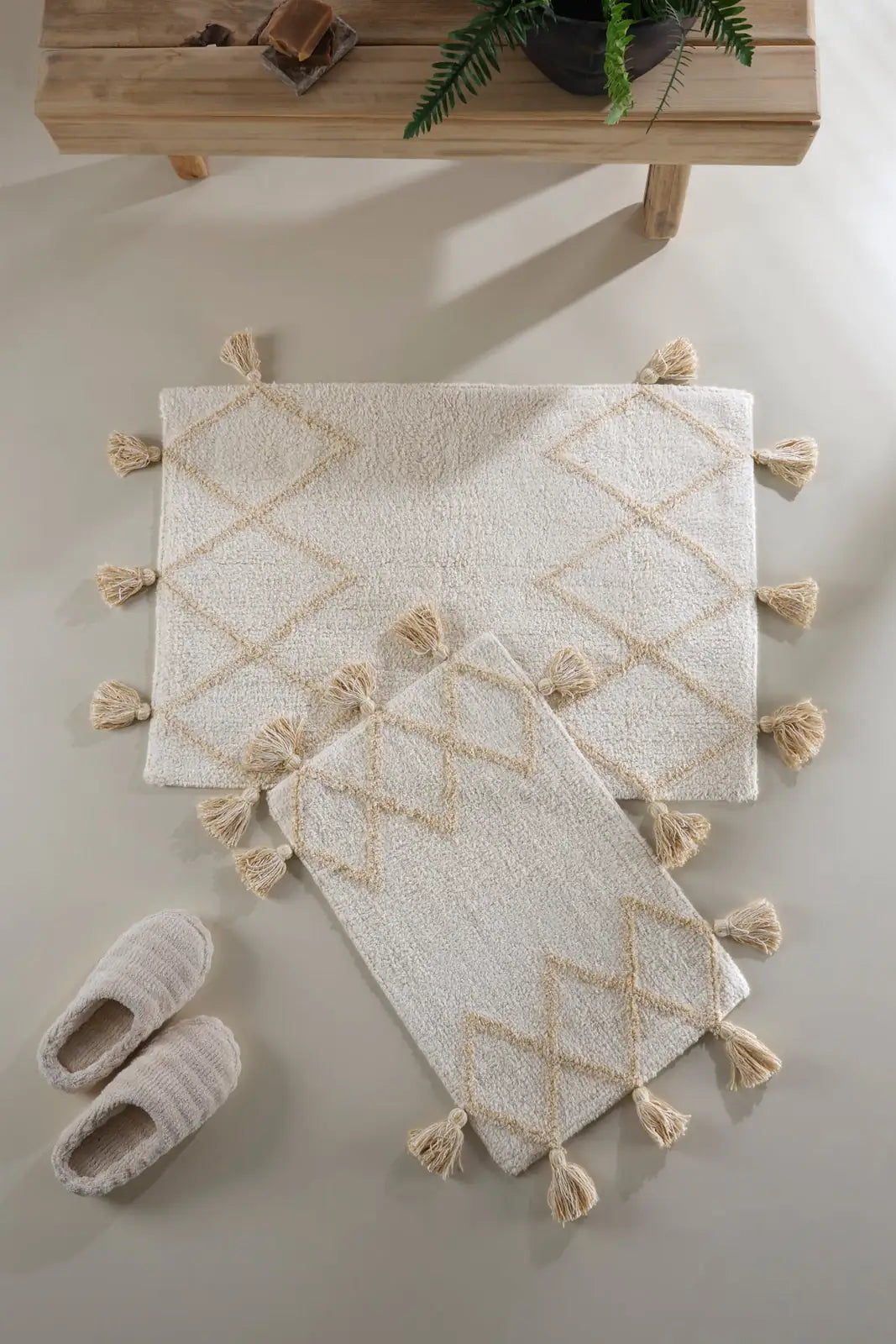 Agnes 2 Piece Bath Mat Set 100% Cotton 40x60 + 60x90 Ecru