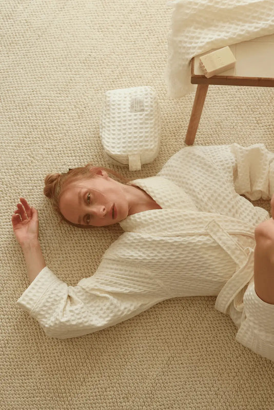 Aura Waffle Bornoz Takımı Ekru