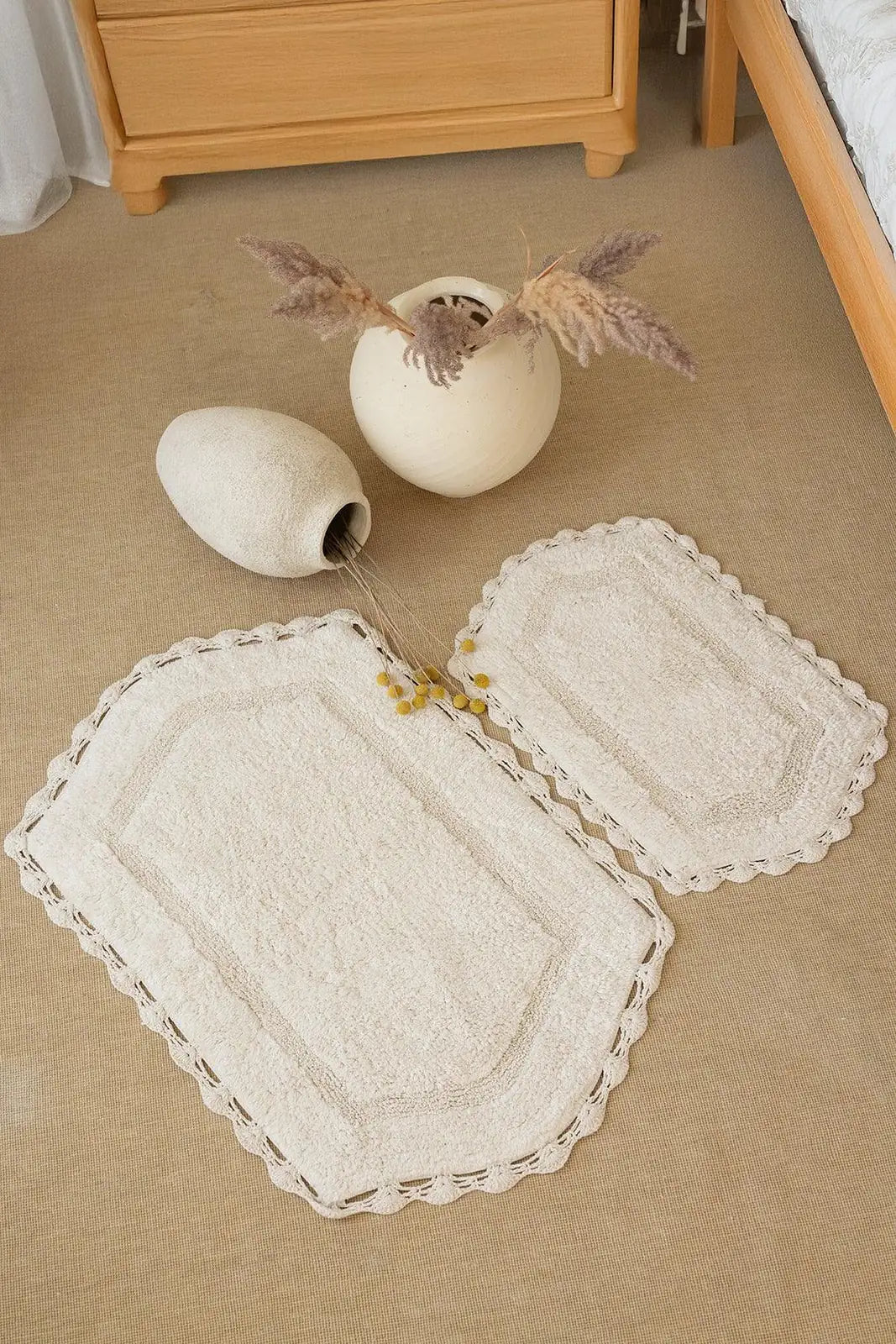 Dale 2 Piece Bath Mat Set 100% Cotton 40x60 + 60x90 Ecru