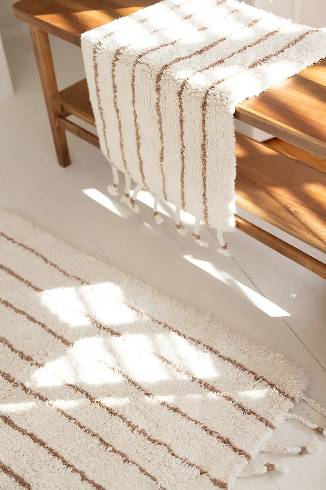 In Lines 2’li Takım Banyo Paspası %100 Pamuk 40x60 + 60x90 Bej Çizgili