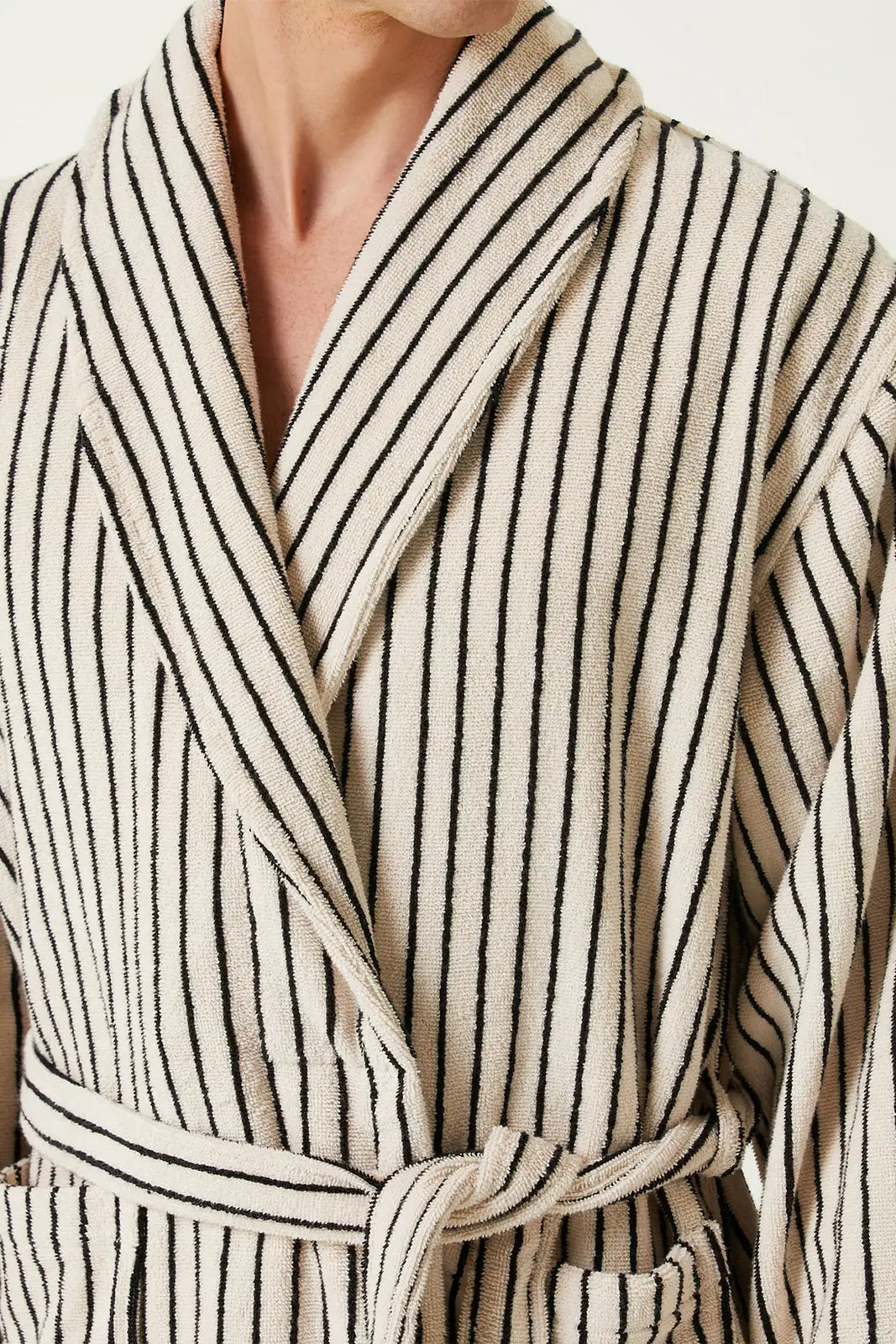 In Lines Yarn Dyed Men's Bathrobe Ecru