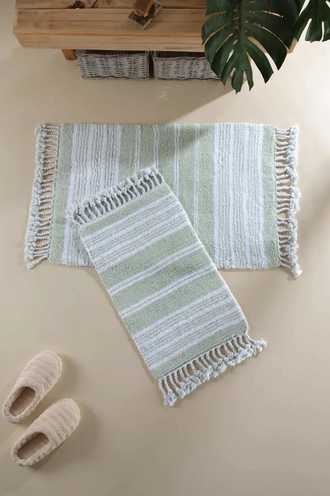 Martil 2 Piece Bath Mat Set 100% Cotton 40x60 + 60x90 Green