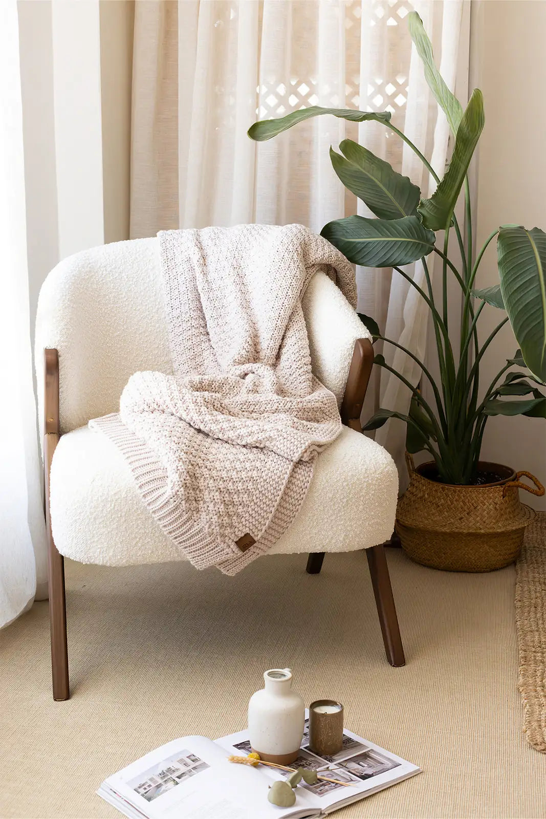 Mocha Knitted Blanket 130x170 Cream