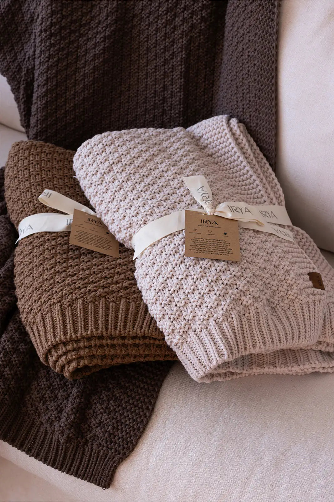 Mocha Knitted Blanket 130x170 Cream