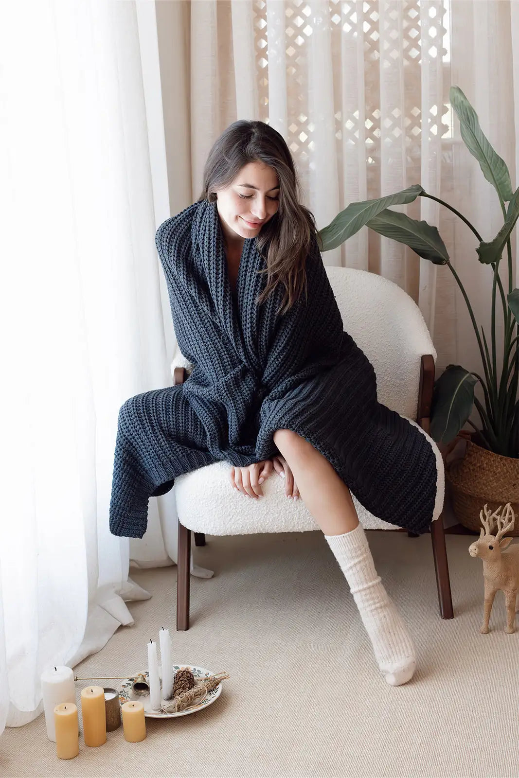 Night Knitted Blanket 130x170 Navy Blue