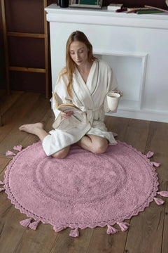 Olivid Round Bath Mat 100% Cotton 100x100 Pink