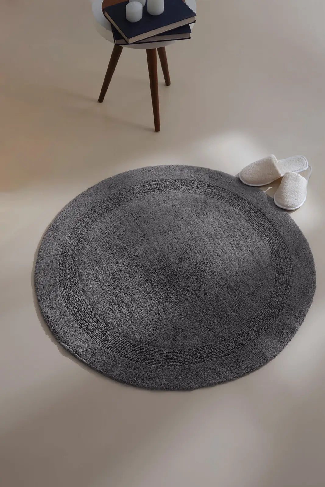 Puffed Round Bath Mat 100% Cotton 100x100 Anthracite
