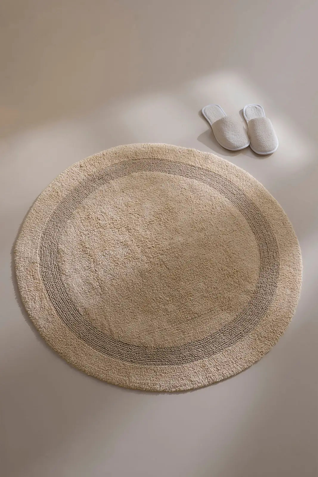Puffed Round Bath Mat 100% Cotton 100x100 Beige