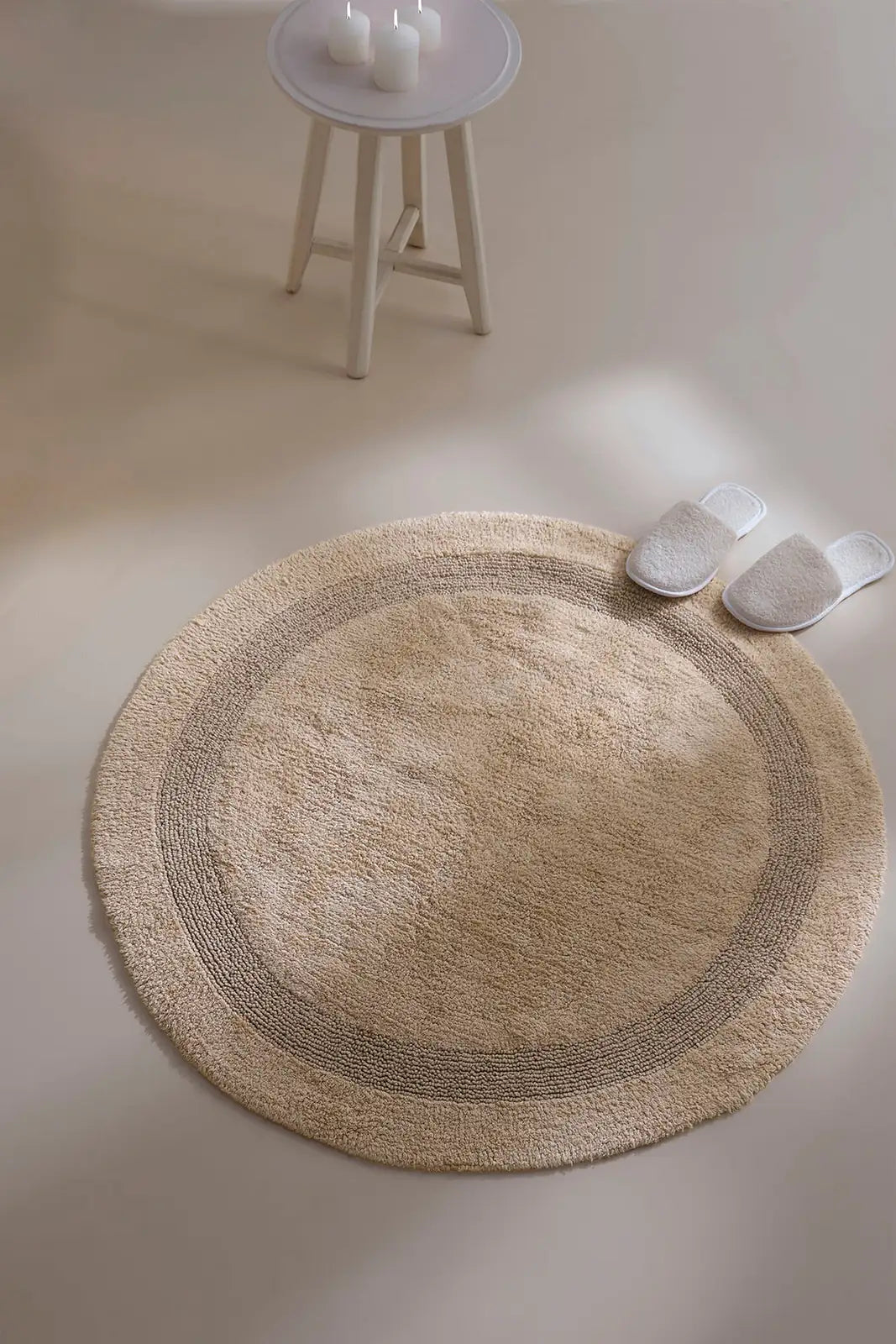 Puffed Round Bath Mat 100% Cotton 100x100 Beige