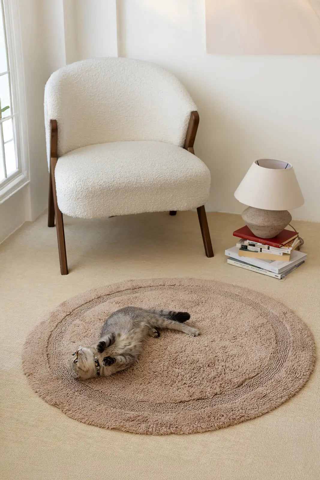 Puffed Round Bath Mat 100% Cotton 100x100 Beige