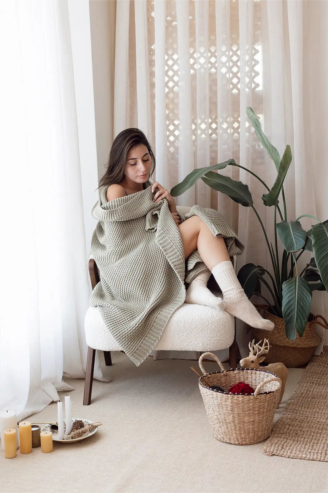 Sage Knitted Blanket 130x170 Mint