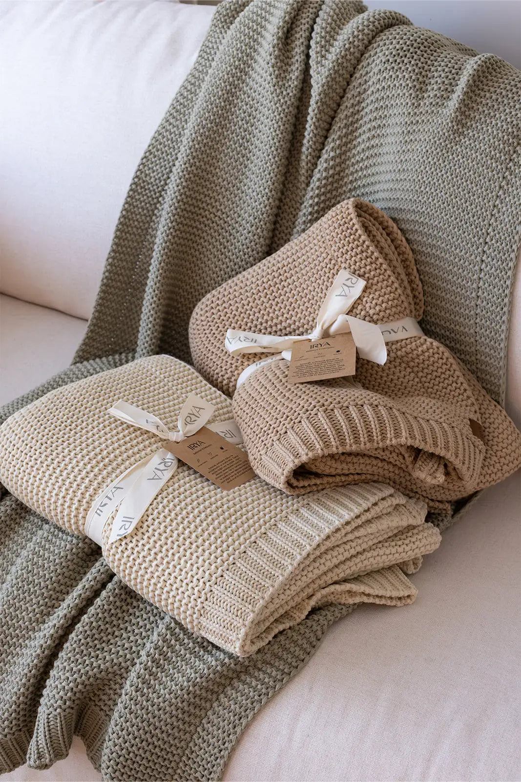 Sage Knitted Blanket 130x170 Mint