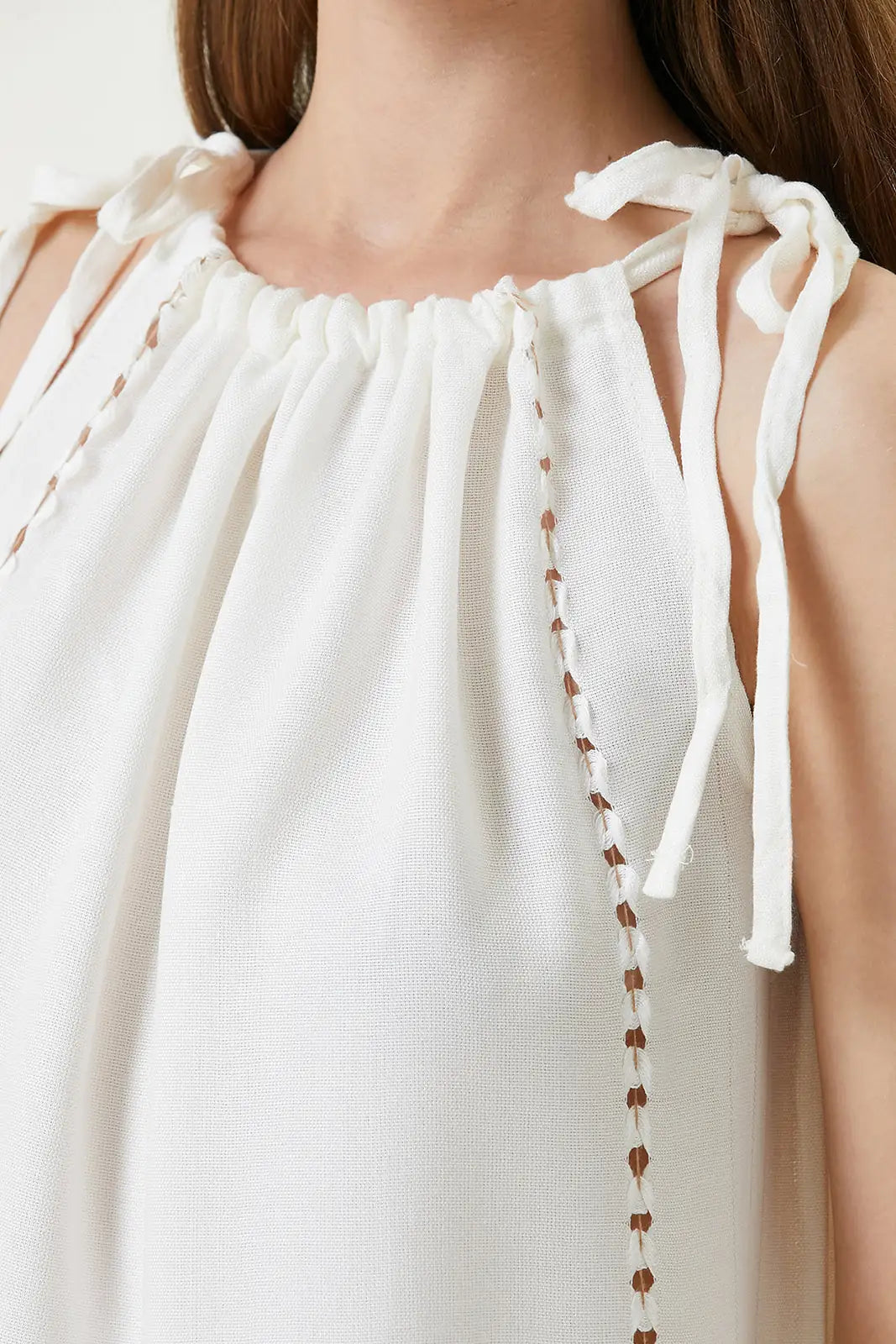 Serene Gathered Beach Dress - Brown Knitted Openwork