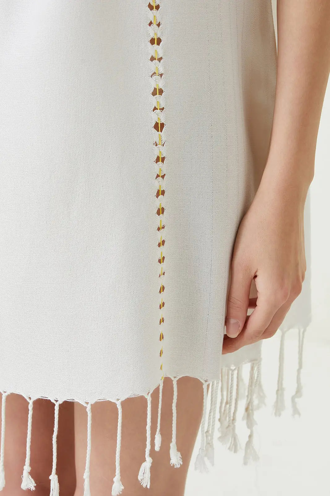 Serene Gathered Beach Dress - Yellow Knitted Openwork