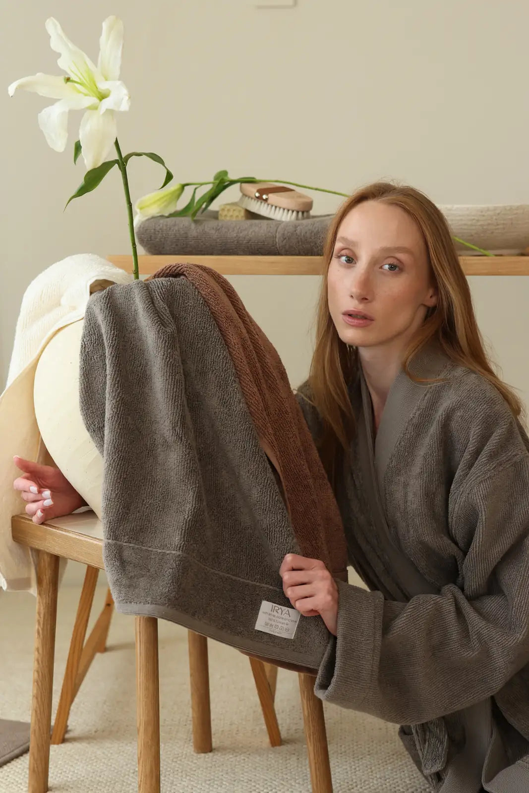 Solena 100% Cotton Women's Bathrobe Grey