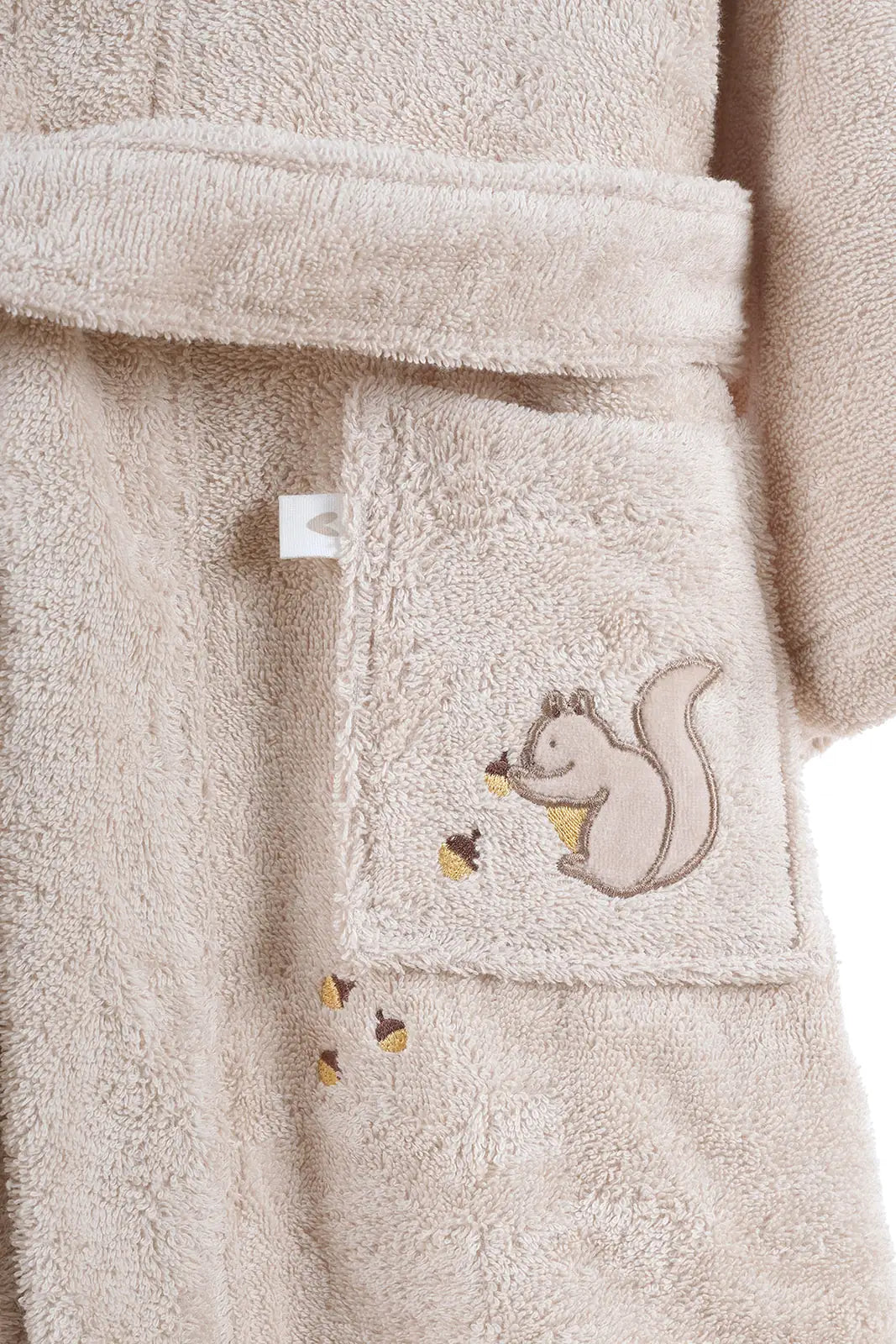 Tiny Squirrel Organik Pamuk Nakışlı Çocuk Bornoz Bej