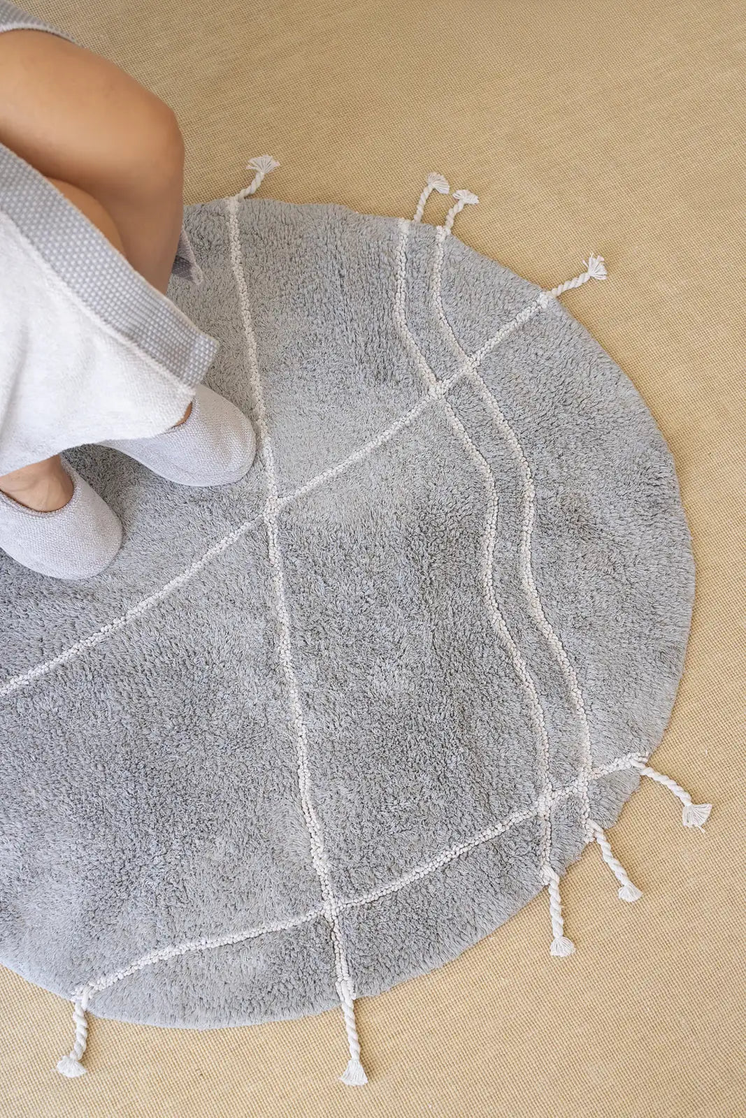 Travertine Yuvarlak Banyo Paspası %100 Pamuk 100x100 Gri