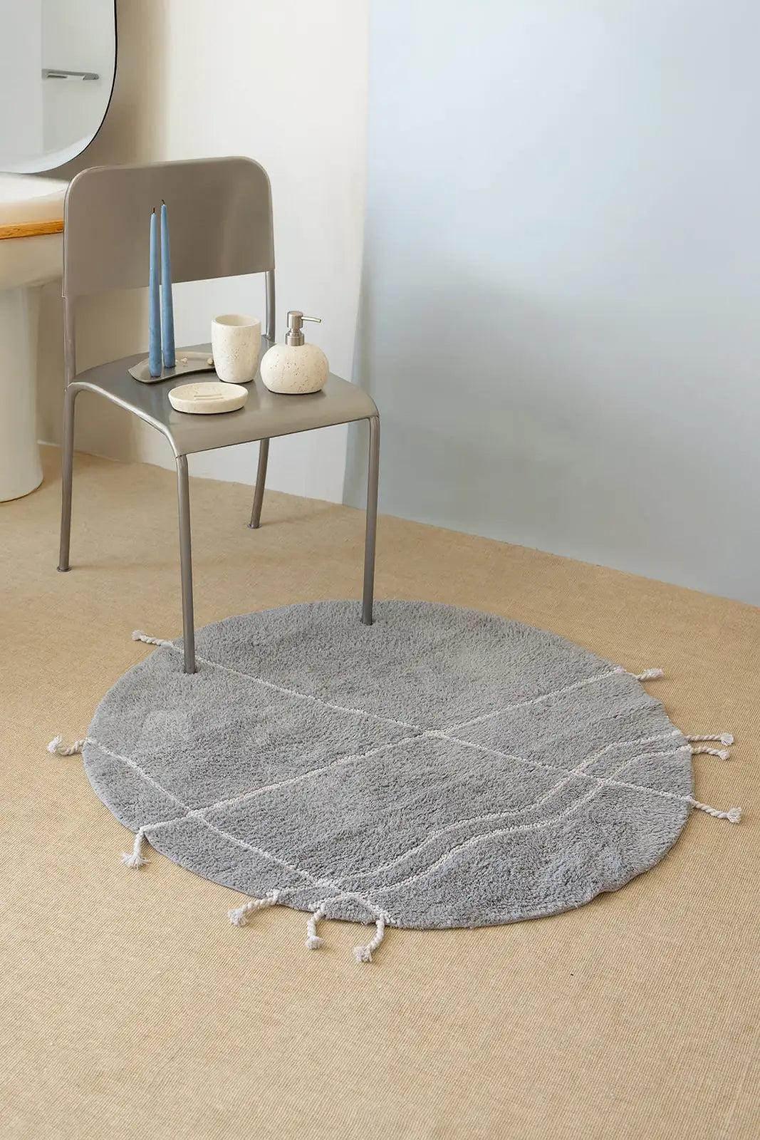 Travertine Yuvarlak Banyo Paspası %100 Pamuk 100x100 Gri