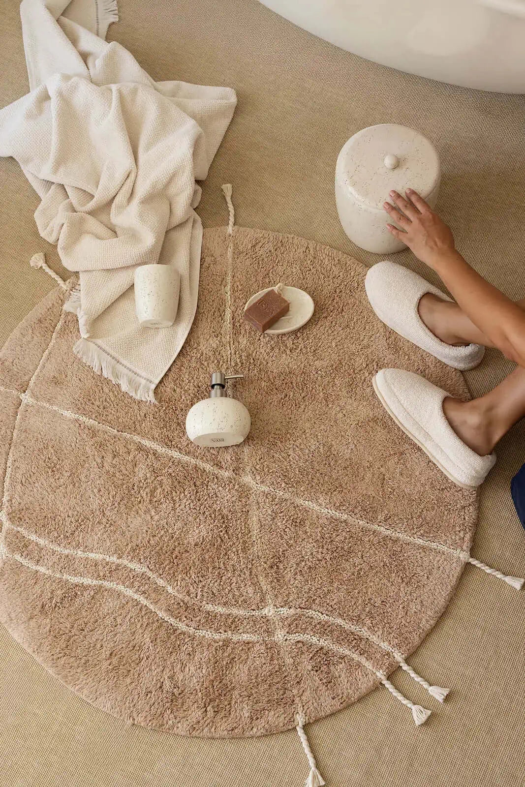 Travertine Yuvarlak Banyo Paspası %100 Pamuk 100x100 Kahverengi