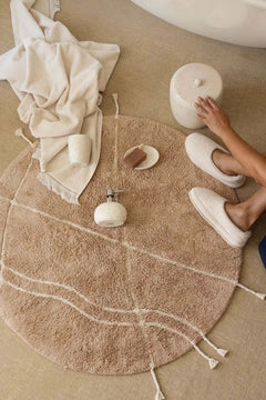 Travertine Round Bath Mat 100% Cotton 100x100 Brown