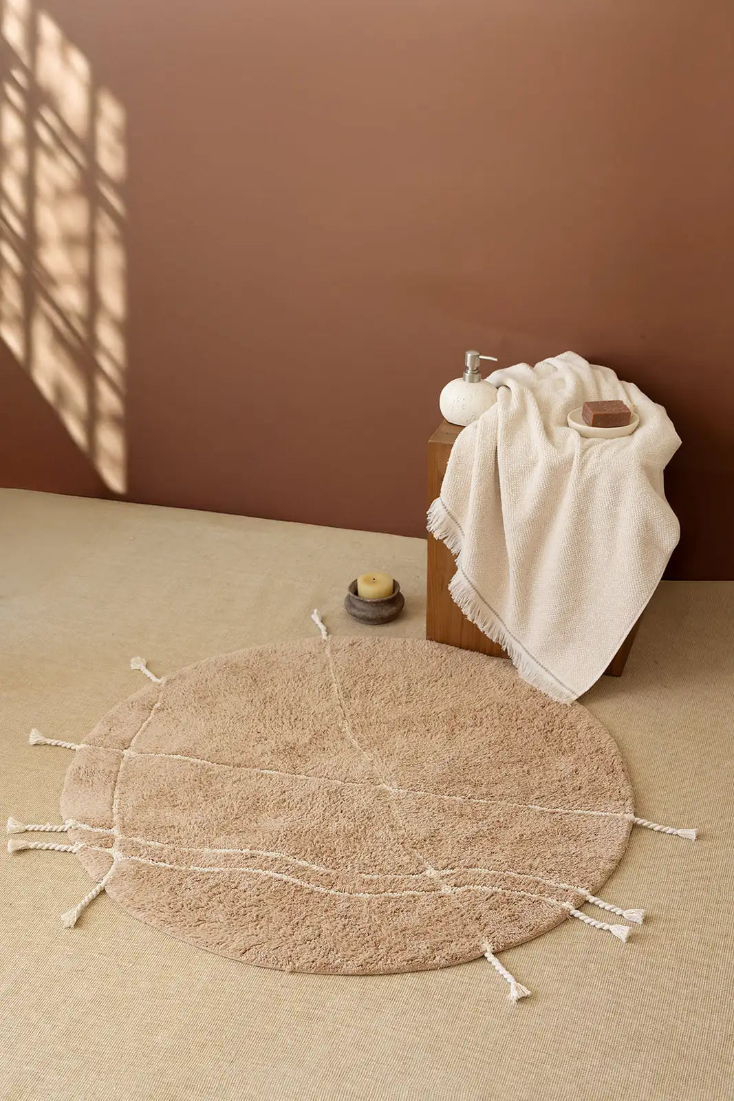 Travertine Round Bath Mat 100% Cotton 100x100 Brown