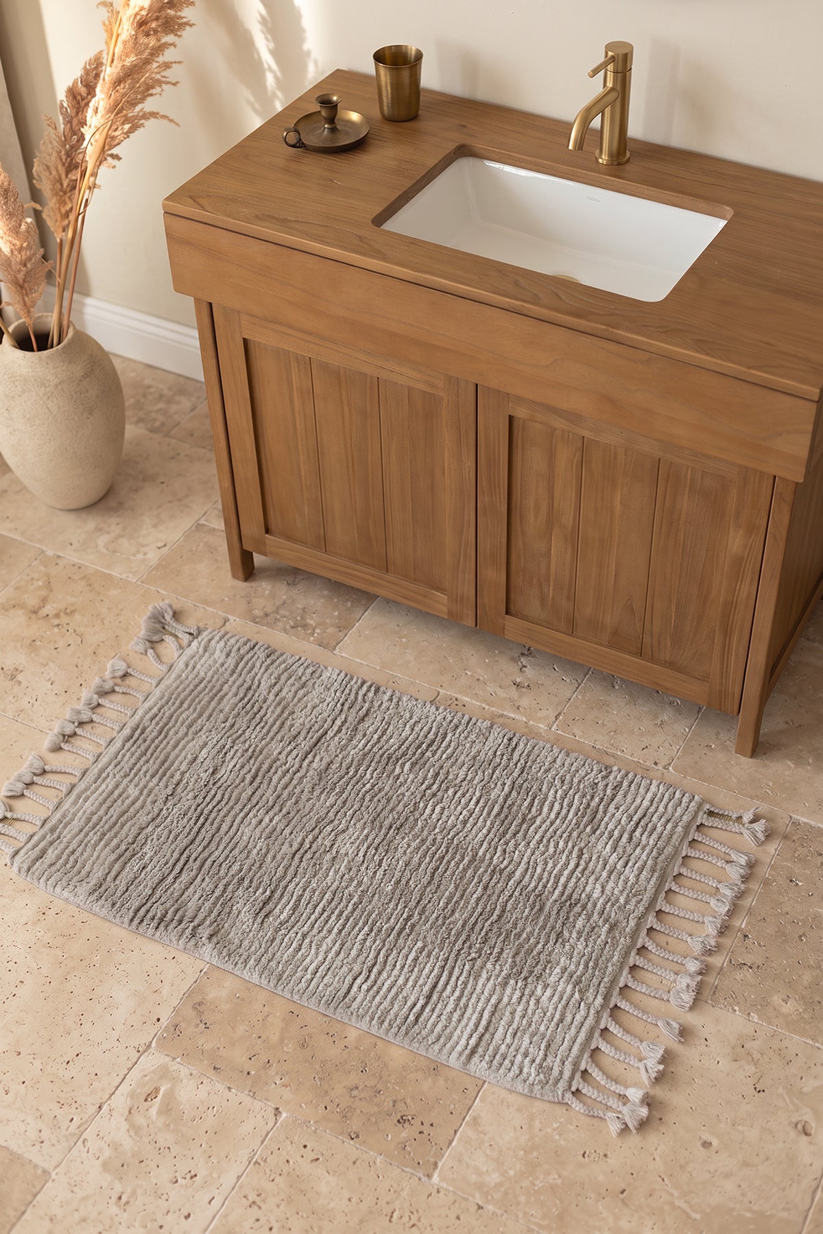 Belina Tekli Bambu Banyo Paspası 70x120 Cm Küllü Gri