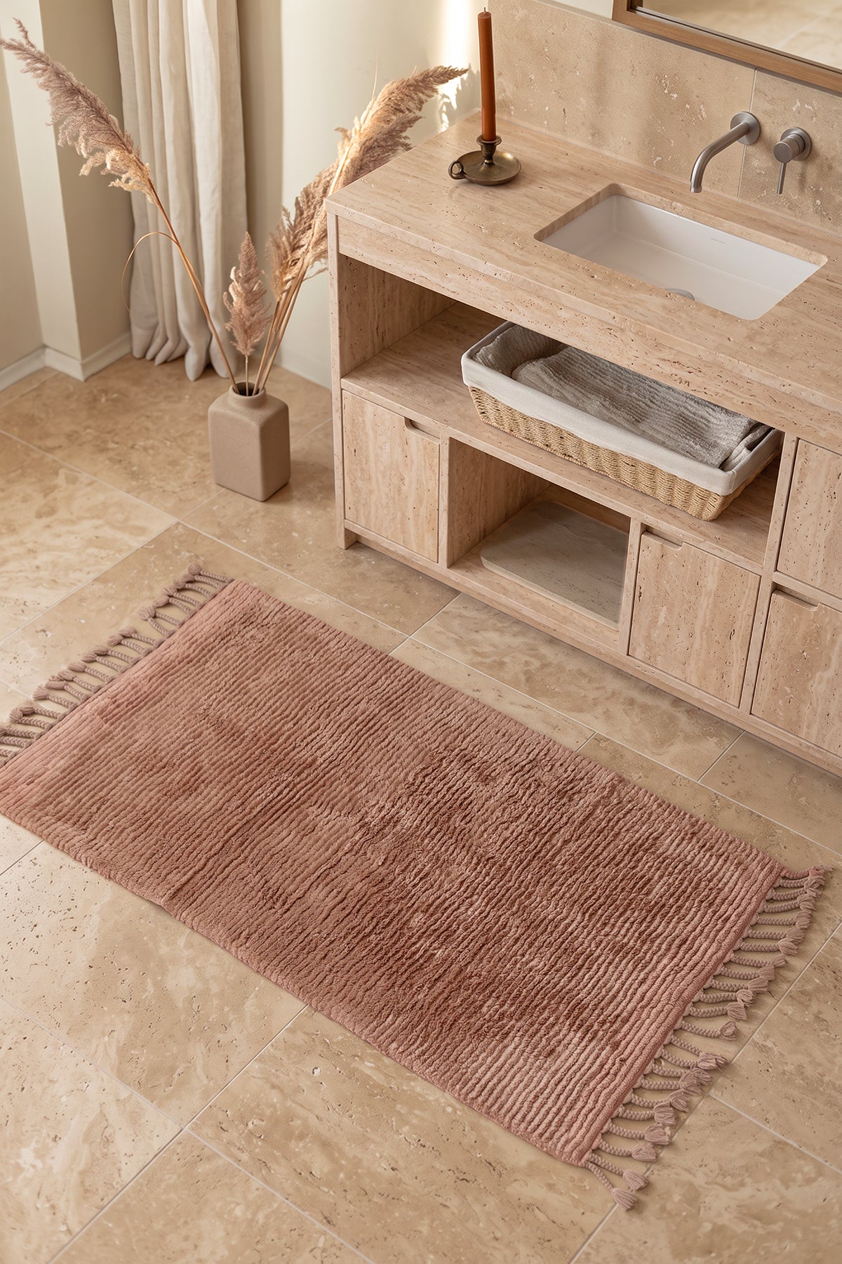 Belina Tekli Bambu Banyo Paspası 70x120 Cm Karamel
