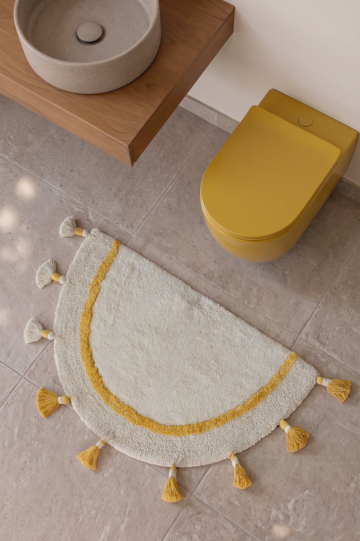 Gigi Tekli %100 Pamuk Banyo Paspası 50x80 Cm Milk Ekru - Hardal