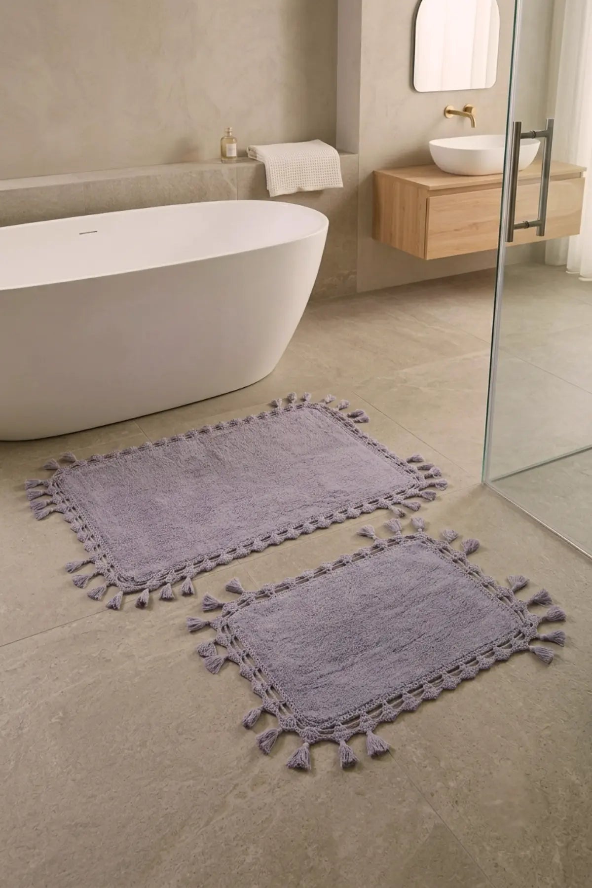 Lorna 2 Piece Bath Mat Set 100% Cotton 40x60 + 60x90 Lilac