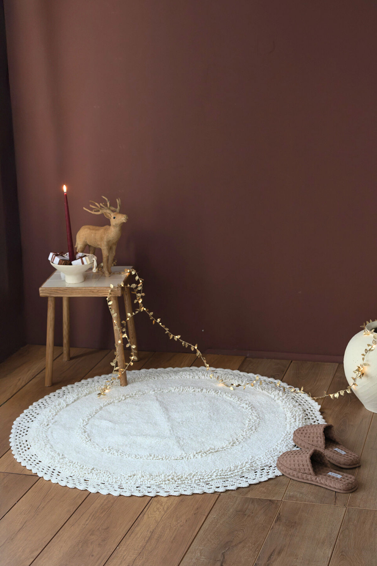 Moon Yuvarlak Banyo Paspası %100 Pamuk 115x115 Ekru