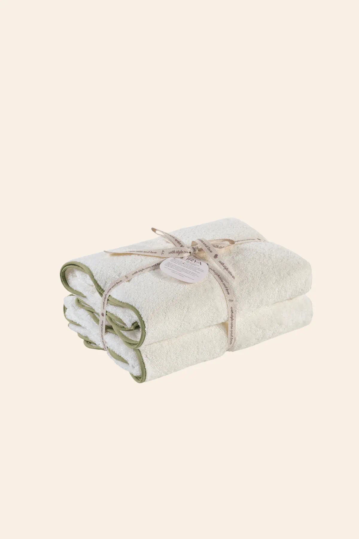 Scallop %100 Pamuk Havlu Seti Ecru+Olive