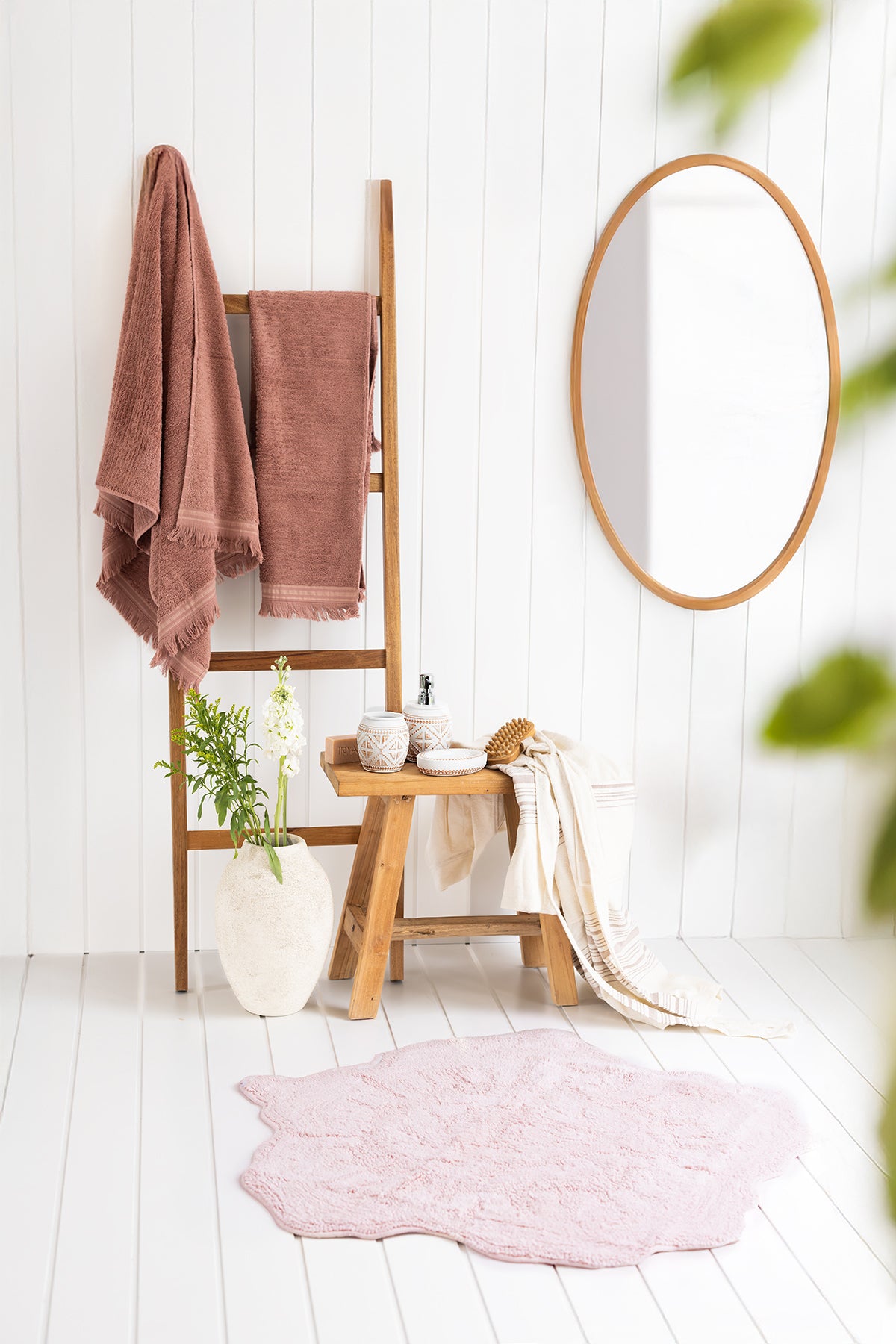 Rosalinda Tekli Banyo Paspası %100 Pamuk 90x90 Pembe