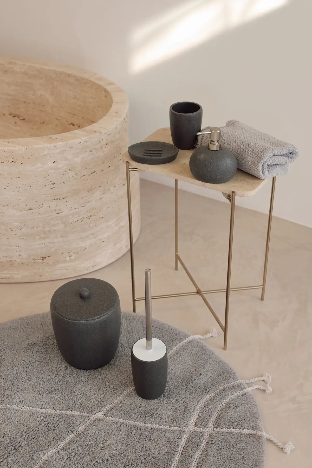Travertine 5 Parça Banyo Seti Antrasit