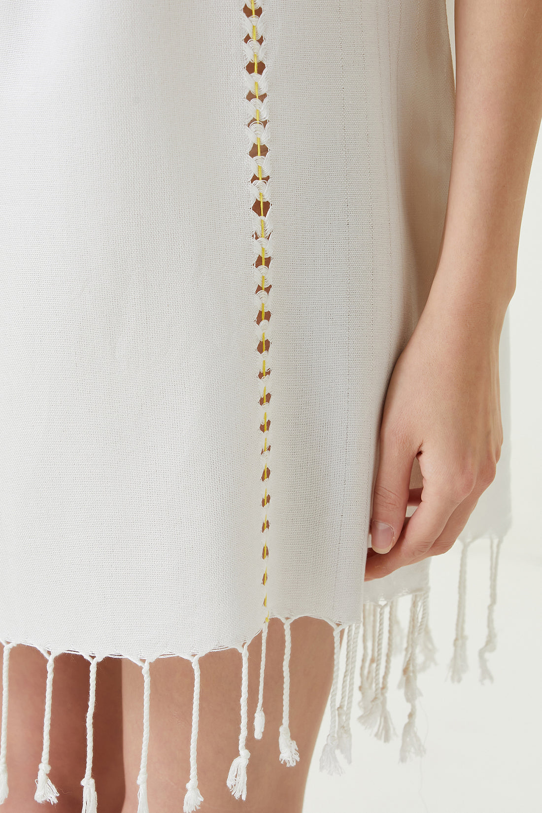 Serene Gathered Beach Dress - Yellow Knitted Openwork