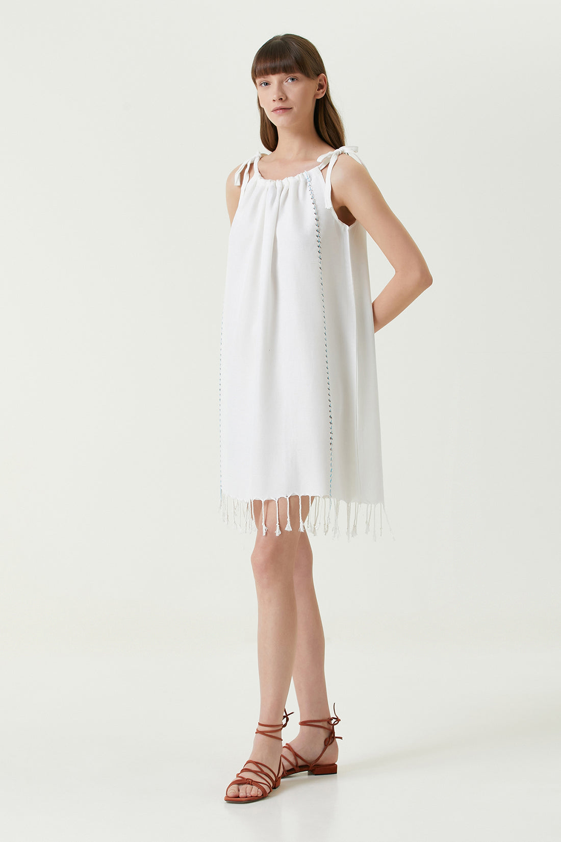 Serene Gathered Beach Dress - Turquoise Knitted Openwork