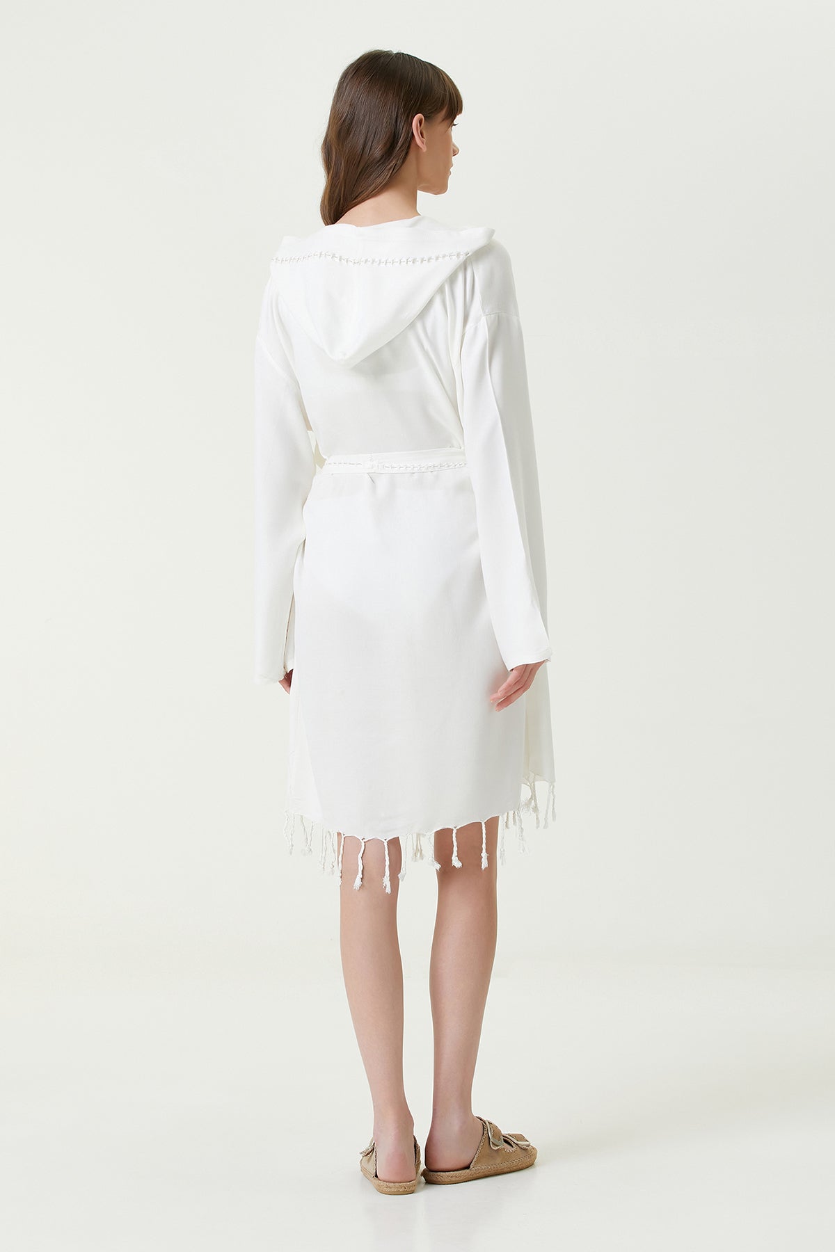 Serene Peştamal Kadın Bornoz - Kahve Örgü Ajur