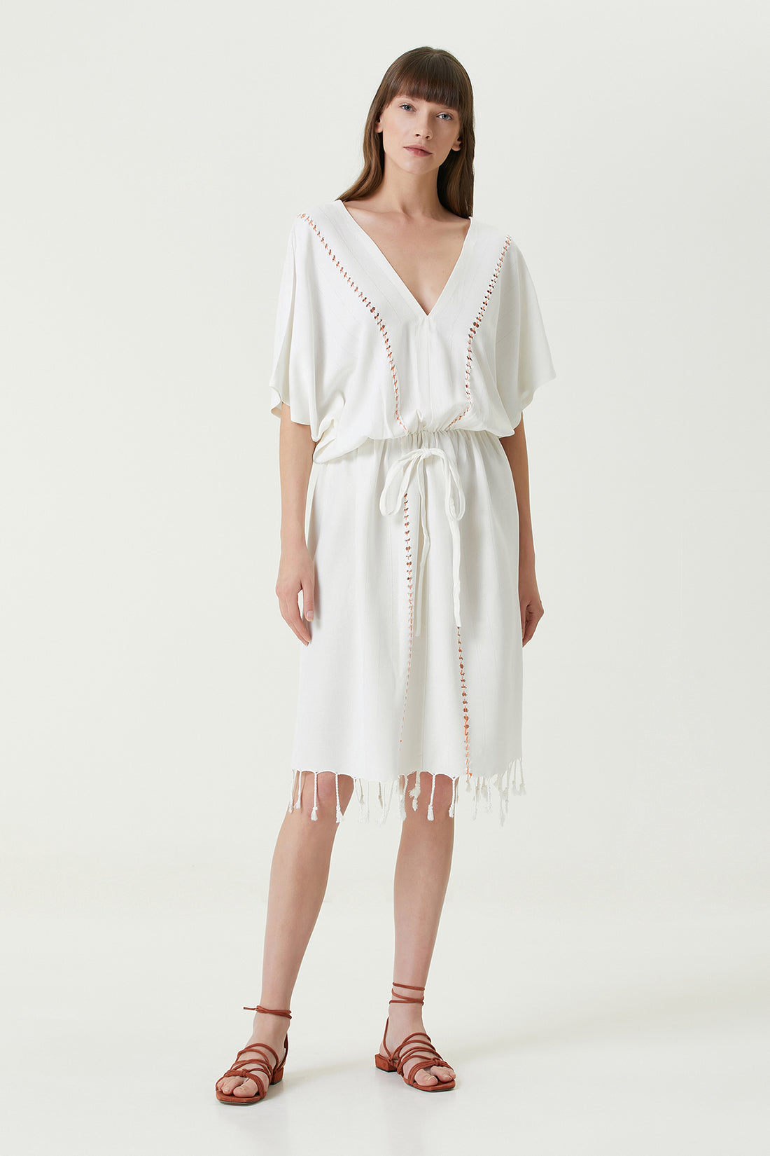 Serene Long Beach Dress - Orange Knitted Openwork