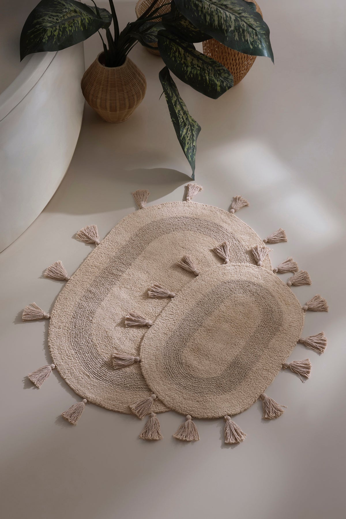 Hana 2 Piece Bath Mat Set 100% Cotton 40x60 + 60x90 Beige