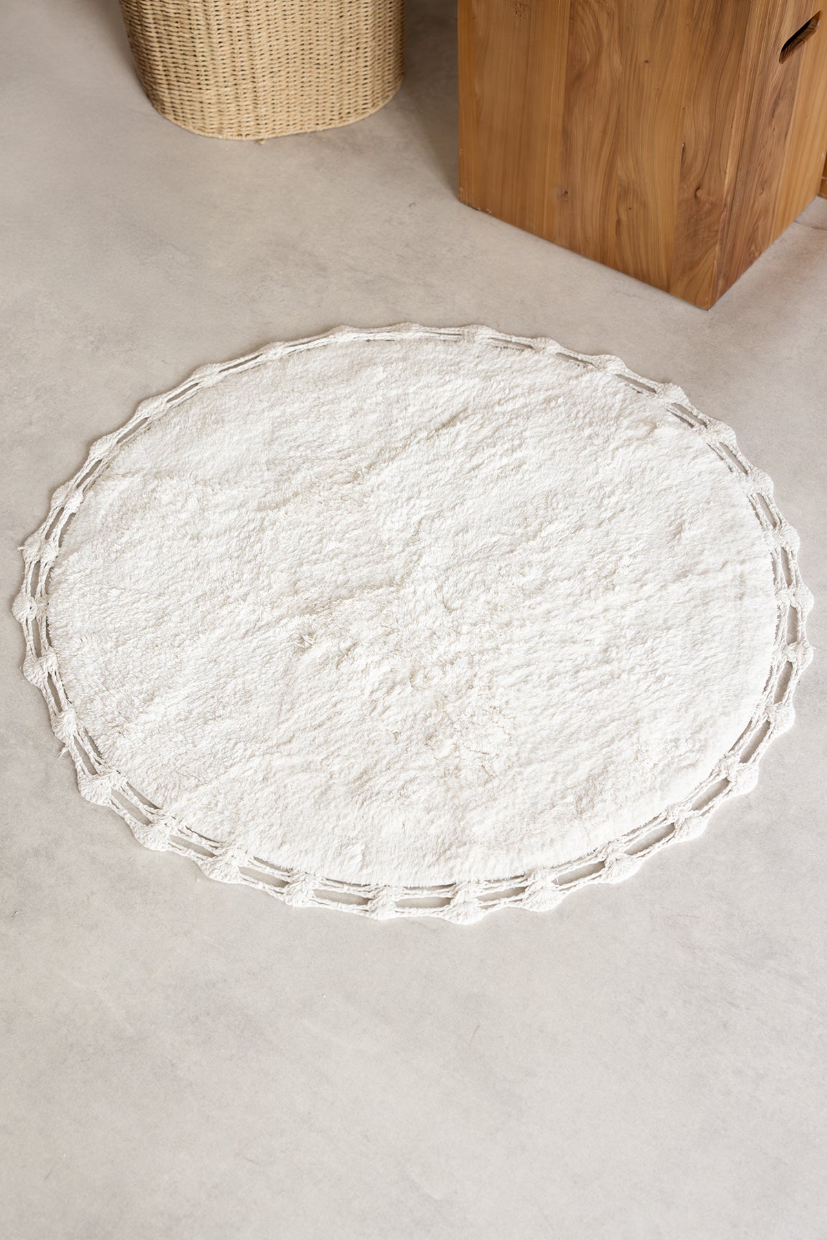 Luna Yuvarlak Banyo Paspası %100 Pamuk 90x90 Ekru