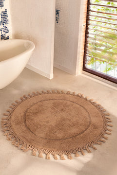 Nora Yuvarlak Banyo Paspası %100 Pamuk 100x100 Bej