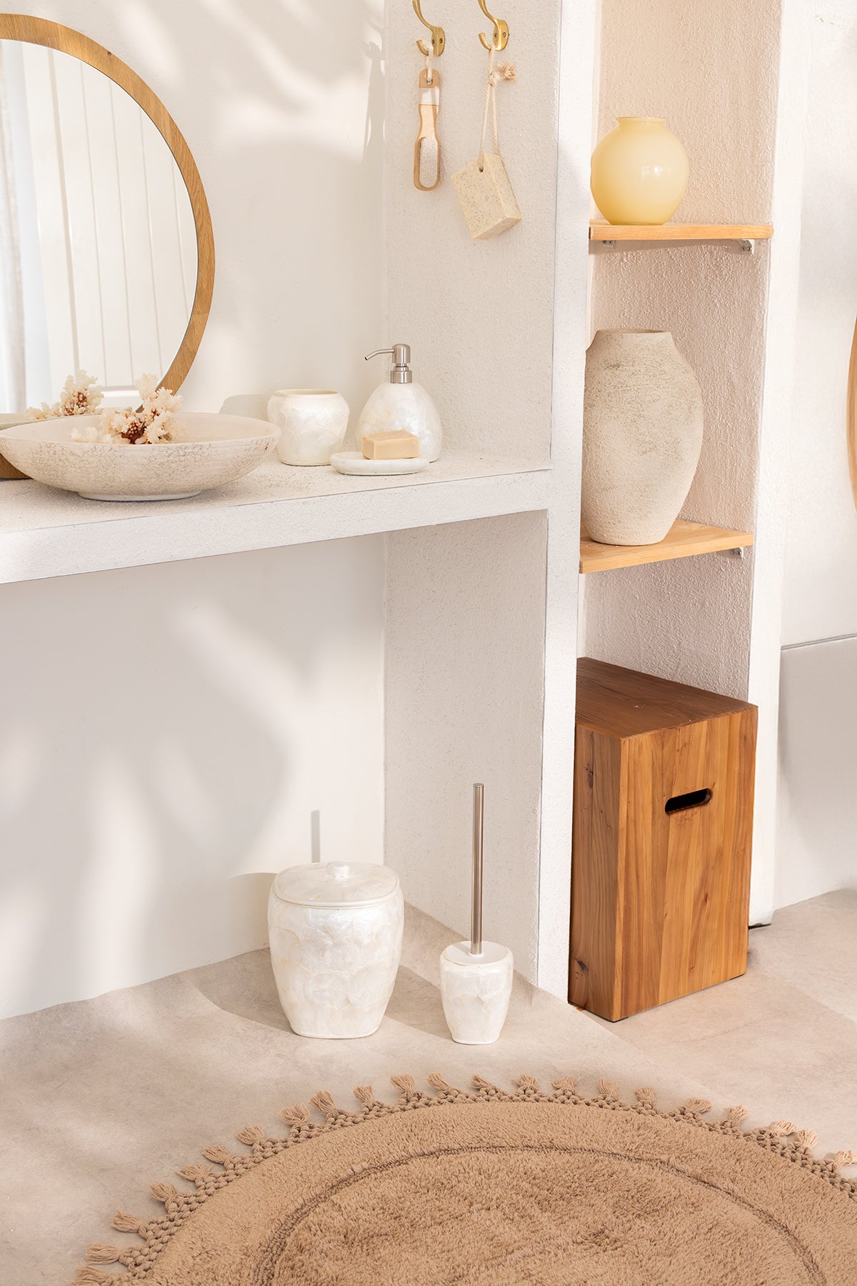 Nora Yuvarlak Banyo Paspası %100 Pamuk 90x90 Bej