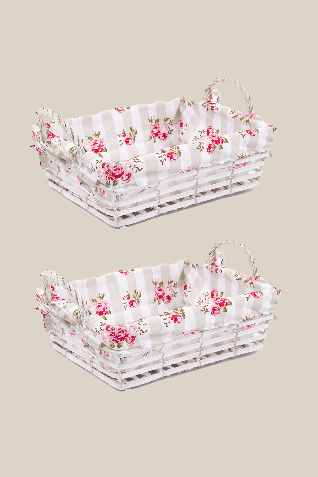 2-Piece Wicker Basket White 19x29x13 Cm