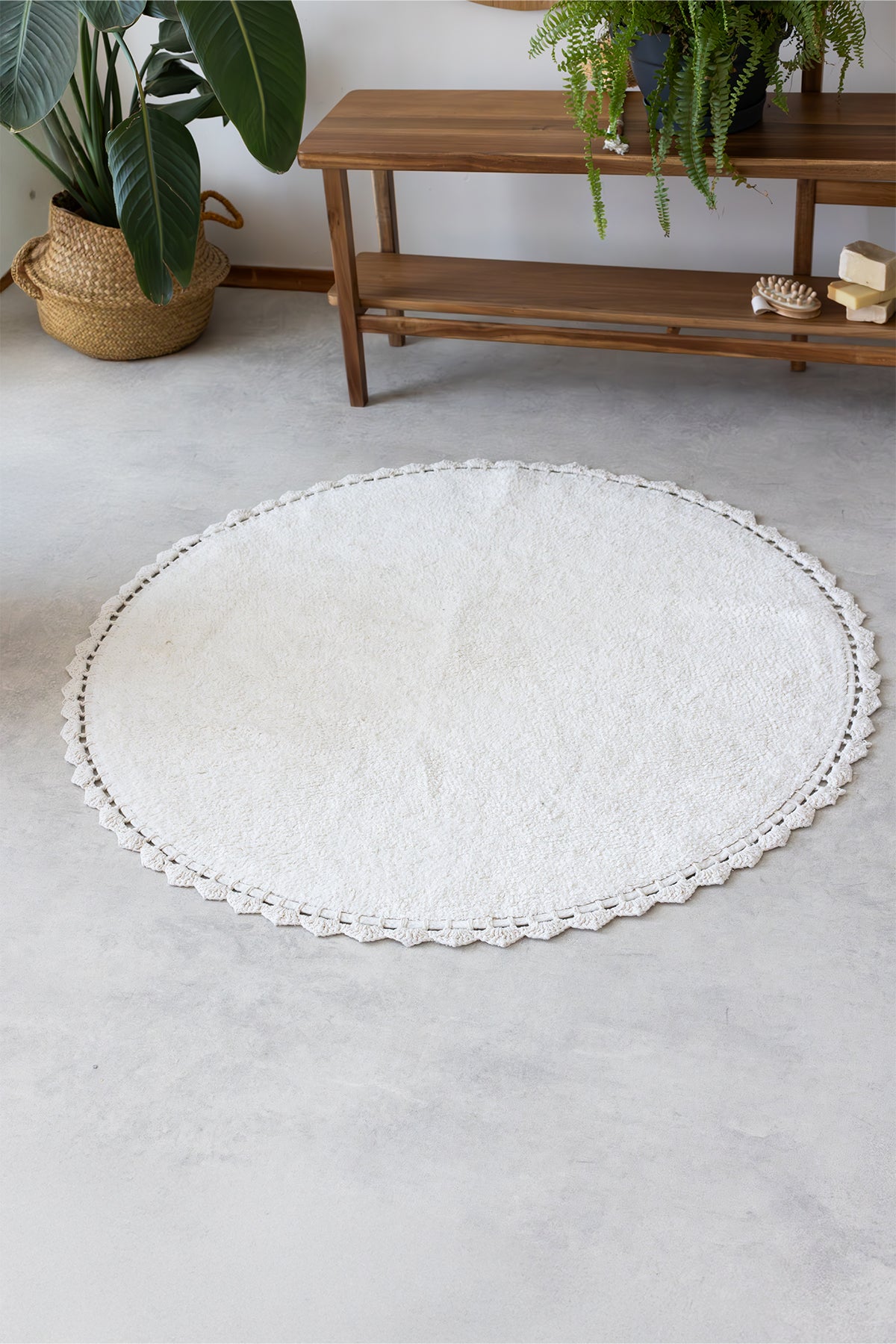 Lowie Yuvarlak Banyo Paspası %100 Pamuk 100x100 Ekru