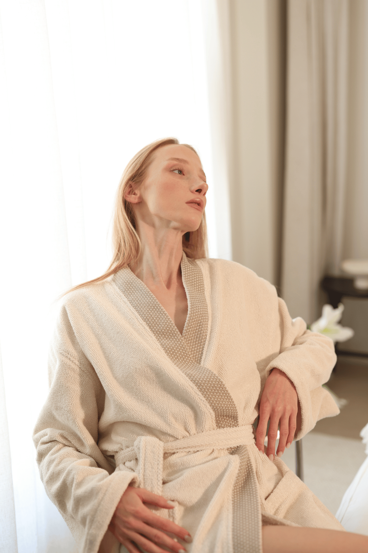 Travertine %100 Pamuk Kadın Bornoz Açık Bej