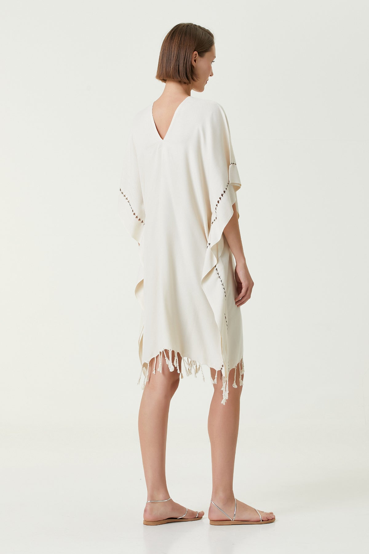 Layla V Yaka Elbise Bej